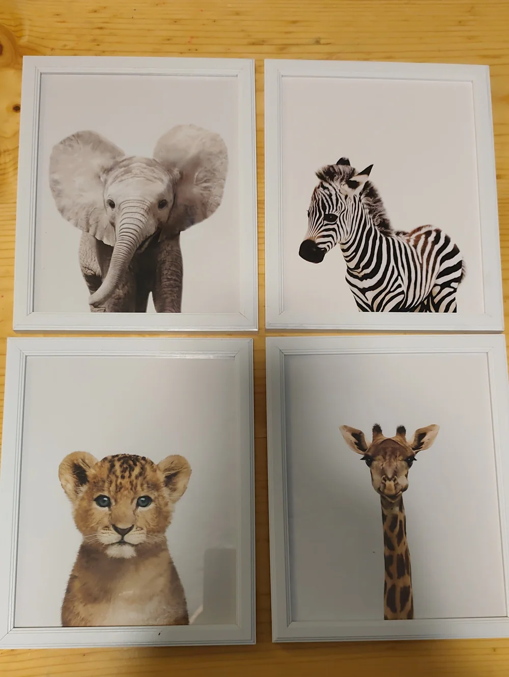 Safari Nursery Wall Art Set with Frames (Elephant, Zebra, Lion & Giraffe) 11x9